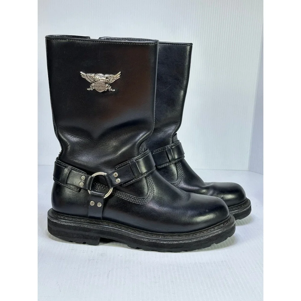 Harley-Davidson Mens Black Leather Harness Biker Boots 95143 Size 10